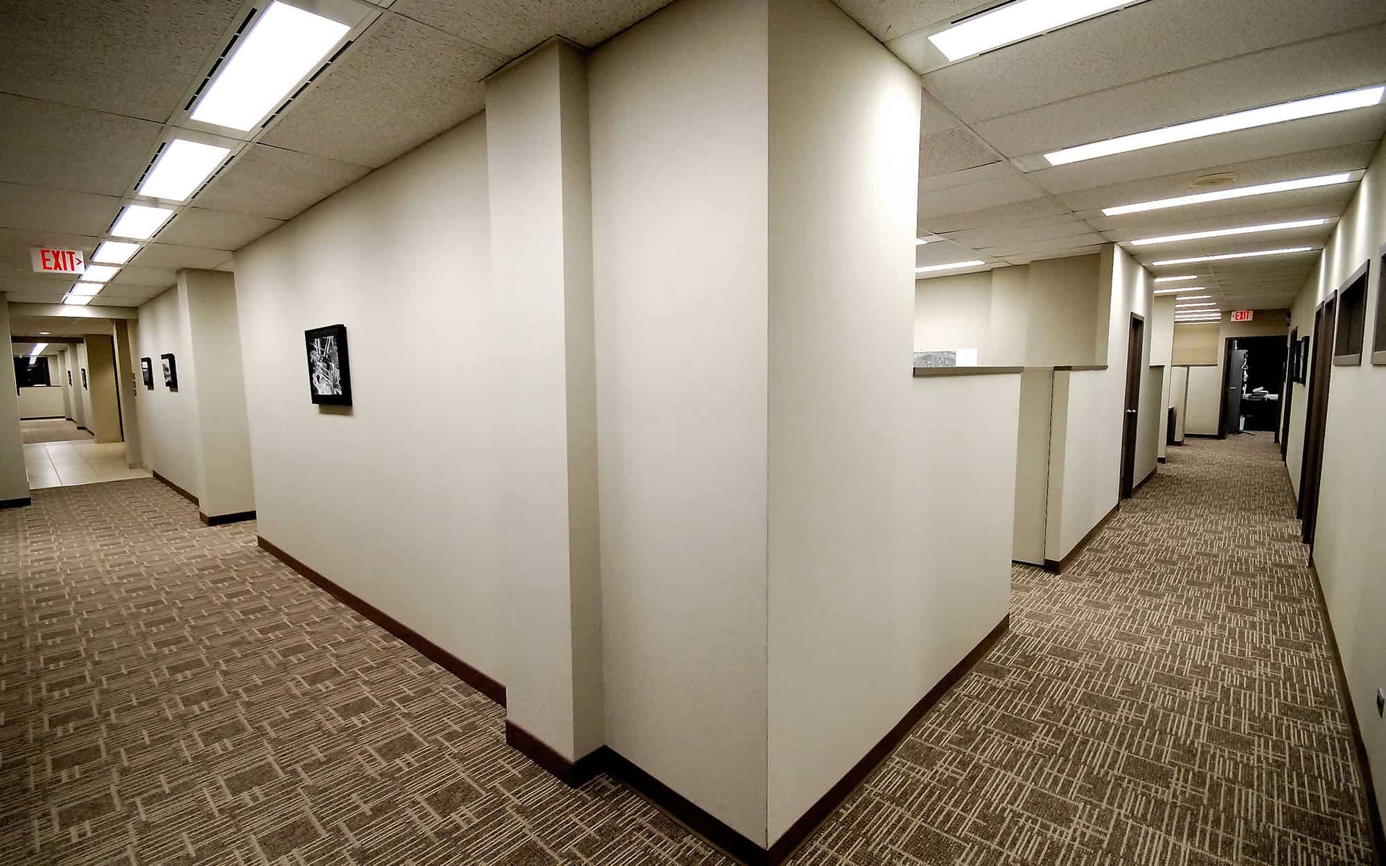 Side View, Outdated Office Hallway